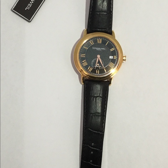 Mens Maestro Raymond Weil Rose Gold Case Blk band - Picture 2 of 4